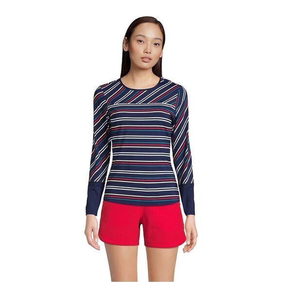 Land’s End size medium long sleeve rashguard navy harbor multi stripe print XL - Picture 1 of 4